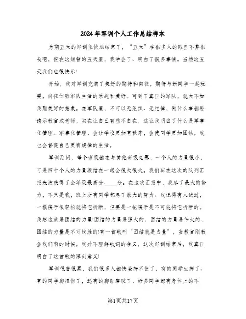 2024年军训个人工作总结样本(五篇)