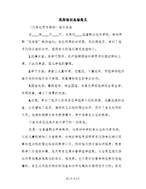 双师培训总结范文（2篇）