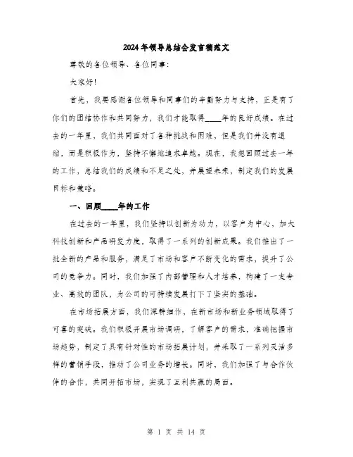 2024年领导总结会发言稿范文（6篇）