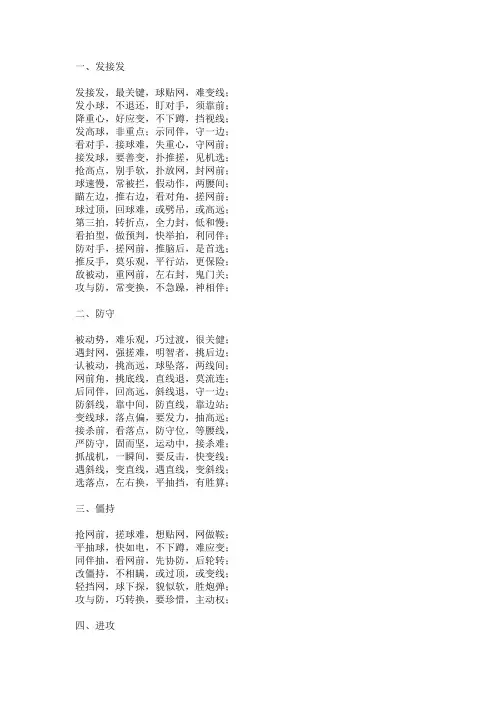 羽毛球顺口溜