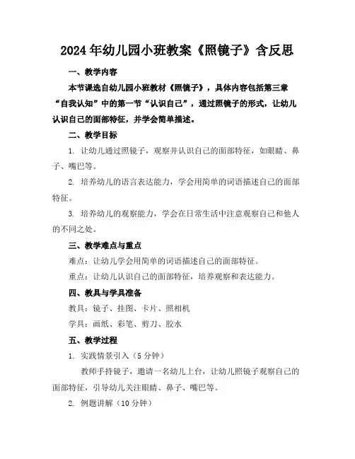 2024年幼儿园小班教案《照镜子》含反思