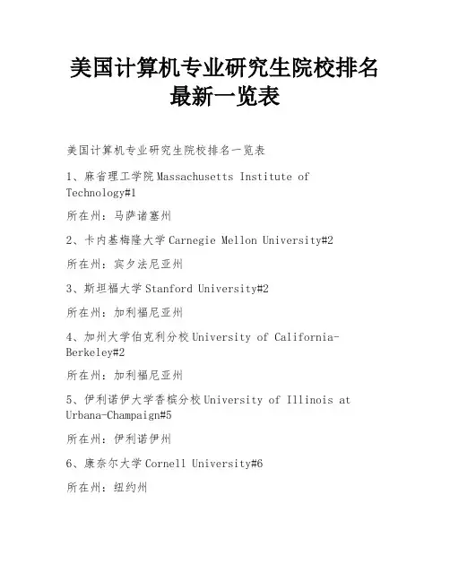 美国计算机专业研究生院校排名最新一览表