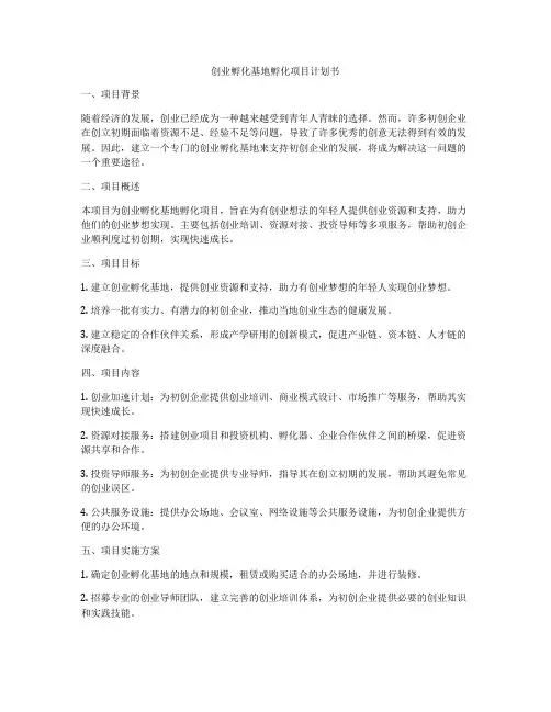 创业孵化基地孵化项目计划书