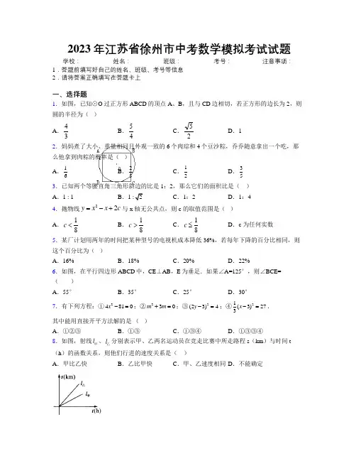 2023年江苏省徐州市中考数学模拟考试试题附解析