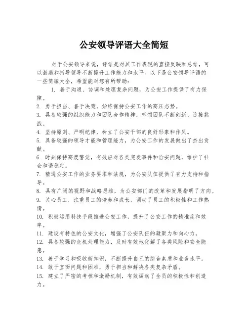 公安领导评语大全简短