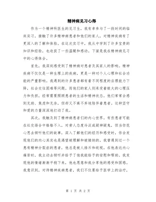精神病见习心得