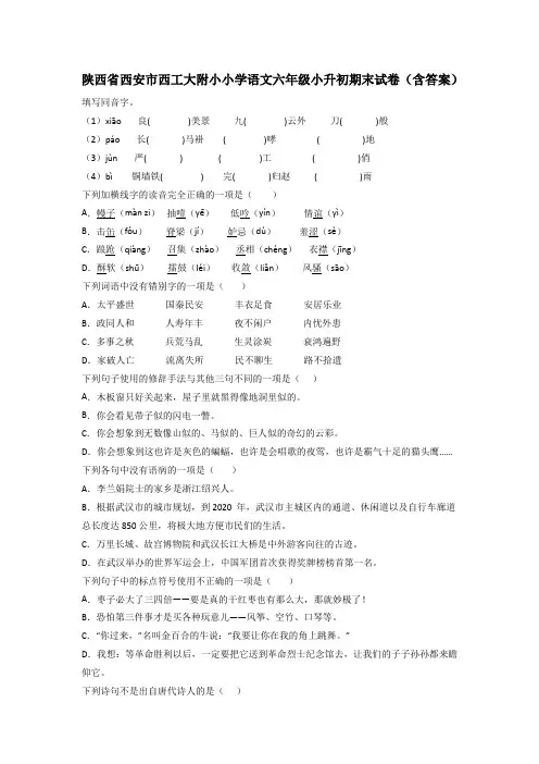 陕西省西安市西工大附小小学语文六年级小升初期末试卷(含答案)