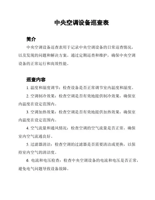 中央空调设备巡查表
