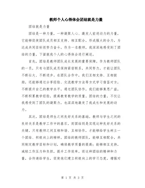 教师个人心得体会团结就是力量