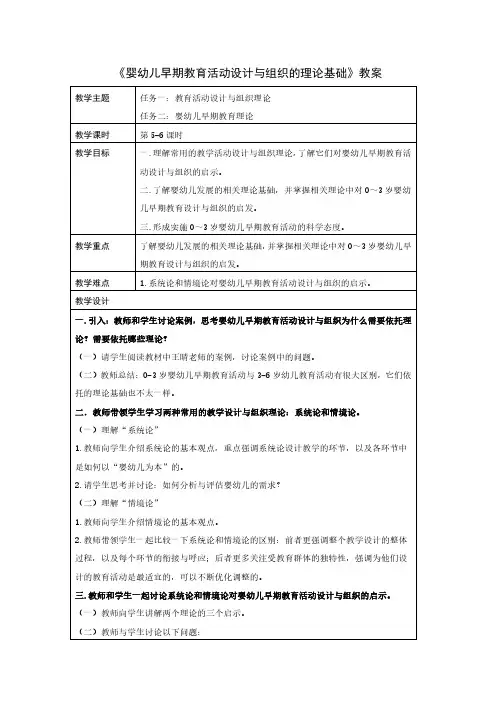 《婴幼儿早期教育活动设计与组织的理论基础》教案