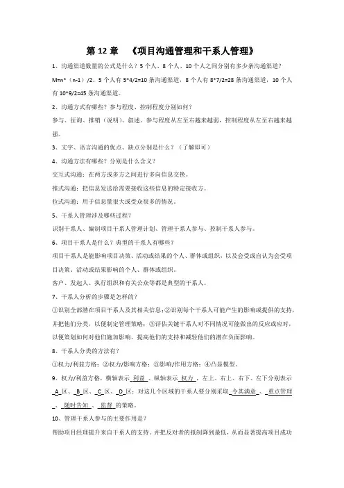第12章《项目干系人管理》问答习题(含答案)