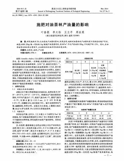 施肥对油茶林产油量的影响