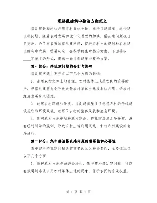 私搭乱建集中整治方案范文