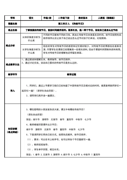部编版语文二年级下册-识字-教案-2 传统节日2