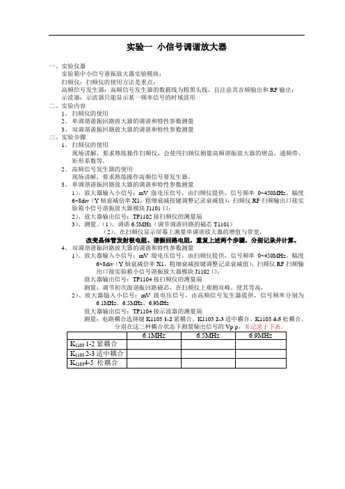 实验一小信号调谐放大器