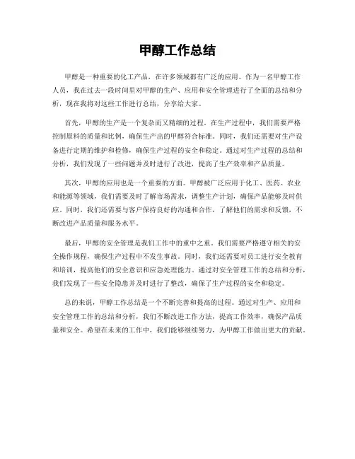 甲醇工作总结