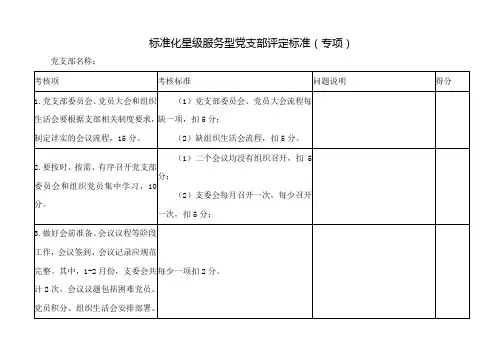 标准化星级服务型党支部评定标准(专项)(参考样式)