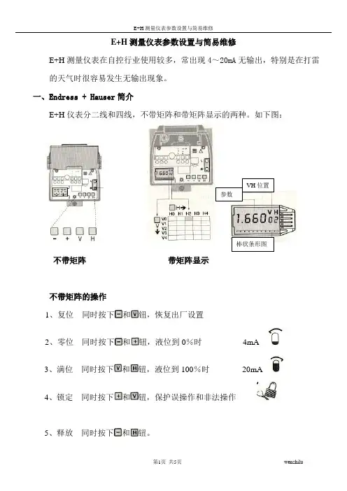 E+H测量仪表参数设置与简易维修