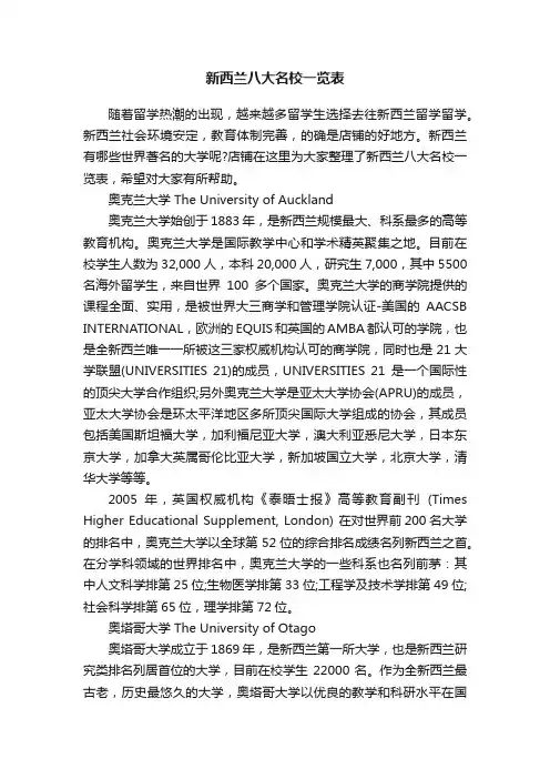 新西兰八大名校一览表