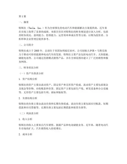 特斯拉财务规划分析报告(3篇)