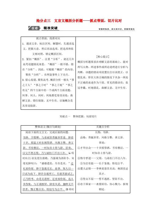 最新高考语文二轮复习专题：文言文概括分析题讲义含解析