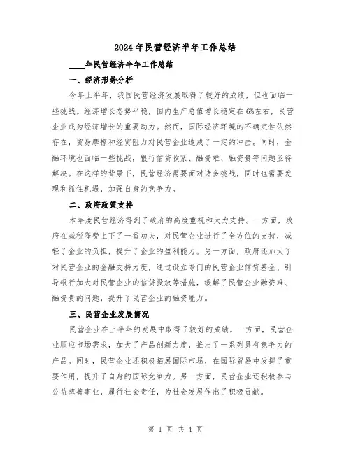 2024年民营经济半年工作总结（2篇）