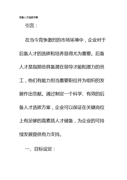 后备人才选拔方案