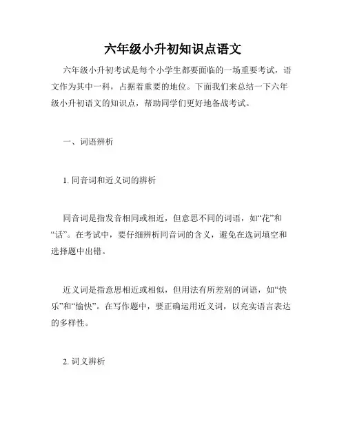 六年级小升初知识点语文