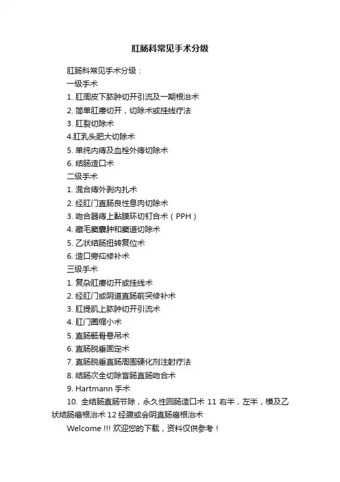 肛肠科常见手术分级