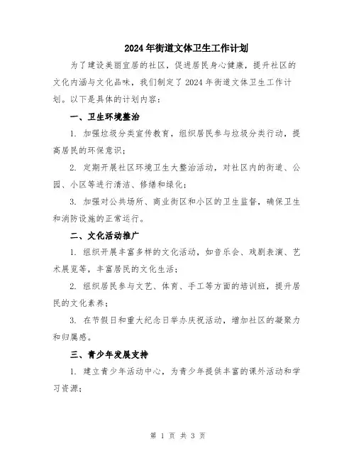 2024年街道文体卫生工作计划