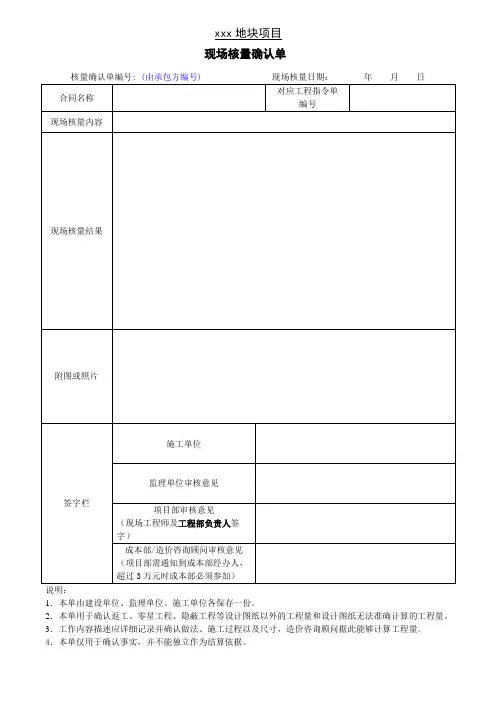 签证现场核量确认单模板
