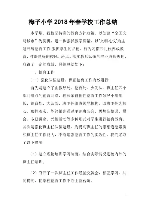 梅子小学2018年春季学校工作总结