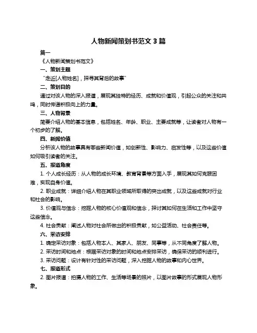人物新闻策划书范文3篇