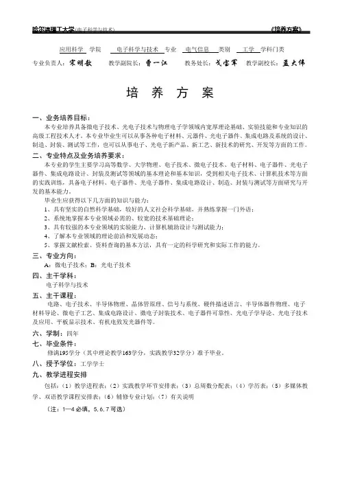 哈理工电科专业人才培养方案