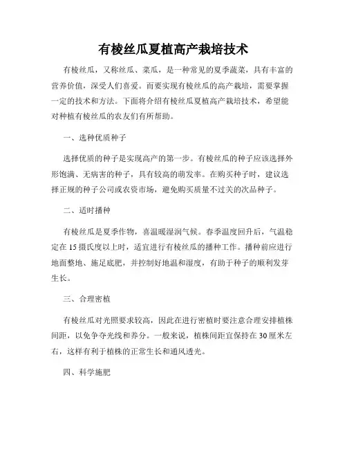 有棱丝瓜夏植高产栽培技术