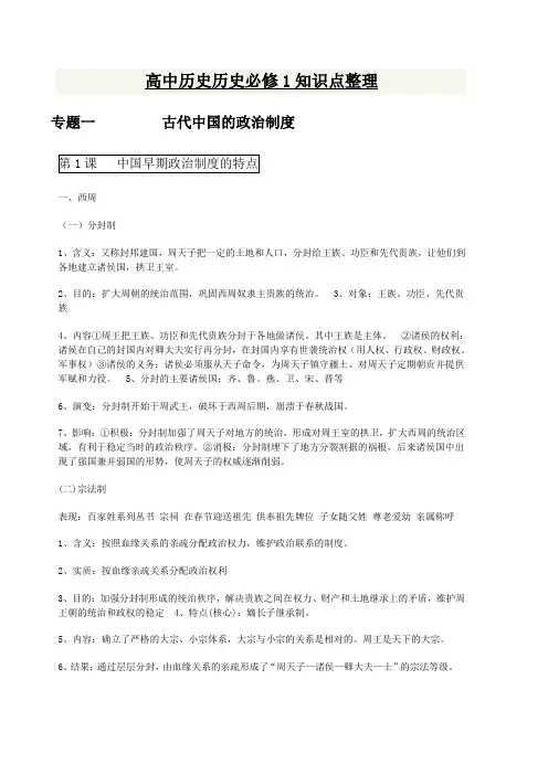 人教版高中历史必修1知识重点总结