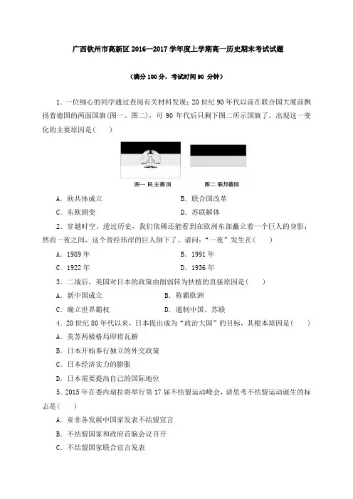 广西钦州市高新区2016-2017学年高一上学期期末考试历史试题