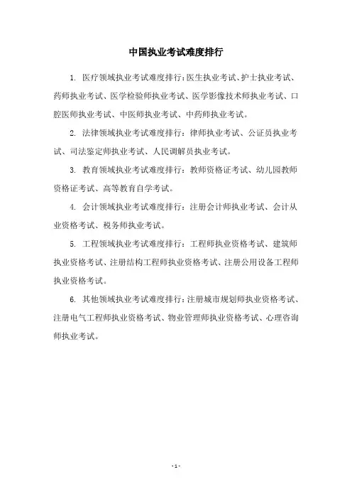 中国执业考试难度排行