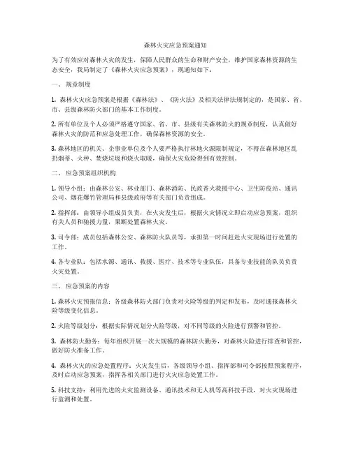 森林火灾应急预案通知