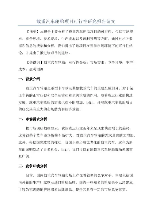 载重汽车轮胎项目可行性研究报告范文