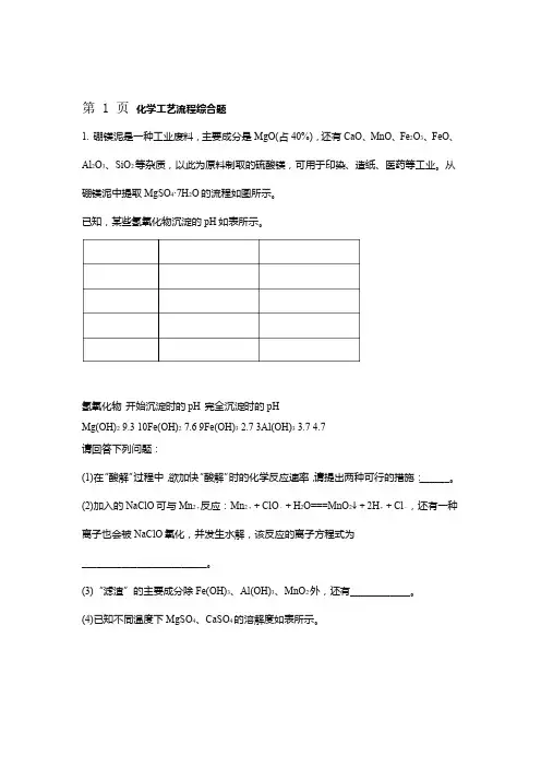2018年高考化学拿分专题最后一击化学工艺流程综合题无答案