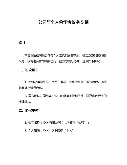 公司与个人合作协议书5篇