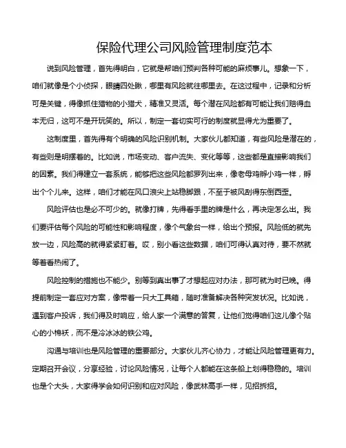 保险代理公司风险管理制度范本