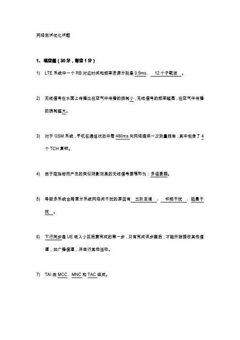 无线网络优化测试服务试题