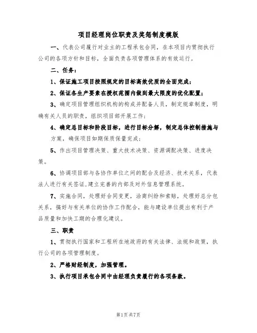 项目经理岗位职责及奖惩制度模版（3篇）