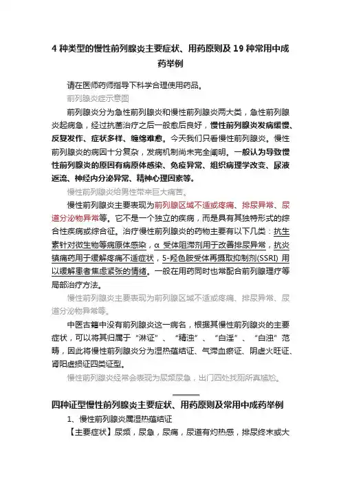 4种类型的慢性前列腺炎主要症状、用药原则及19种常用中成药举例