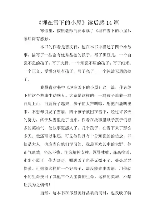 《埋在雪下的小屋》读后感14篇