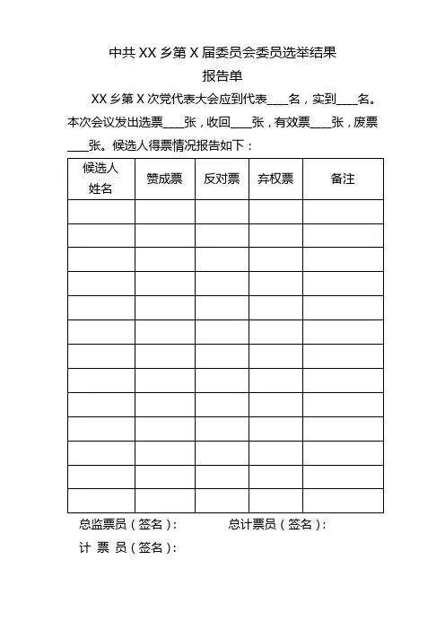 党代会选举结果报告单
