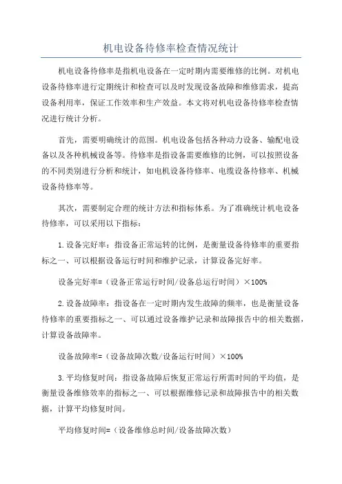 机电设备待修率检查情况统计