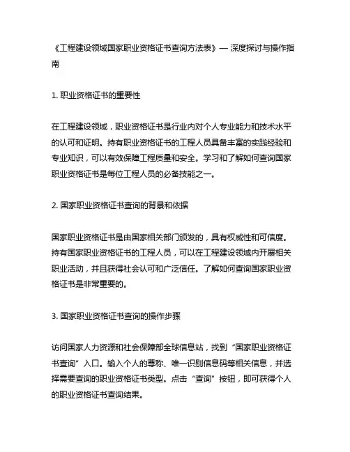 工程建设领域国家职业资格证书查询方法表